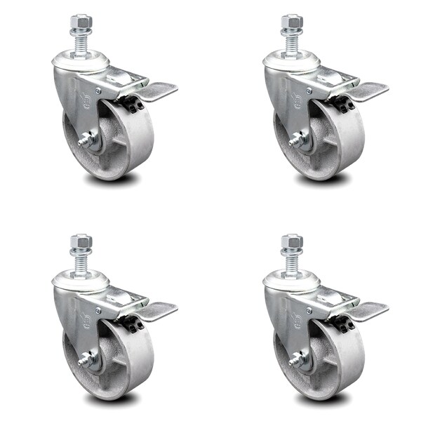 Semi Steel Swvl TS Caster w/RB w/4" Wheel&10mm Stem-4 Swvl w/TTL BRK, 4PK
